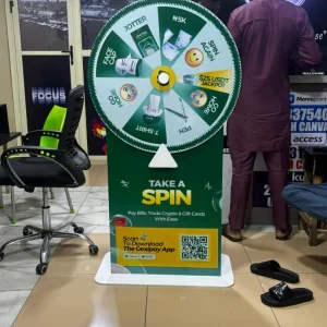 Spin and win stand printing